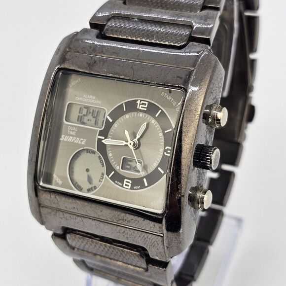 Surface Analog Digital Men Watch 38MM Black Dial Bracelet Band 7.5" New Battery - Picture 3 of 13